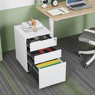 Tatahance 3-Drawer Mobile White Metal Lateral Filing Cabinet with Lock Steel W25252085-Z