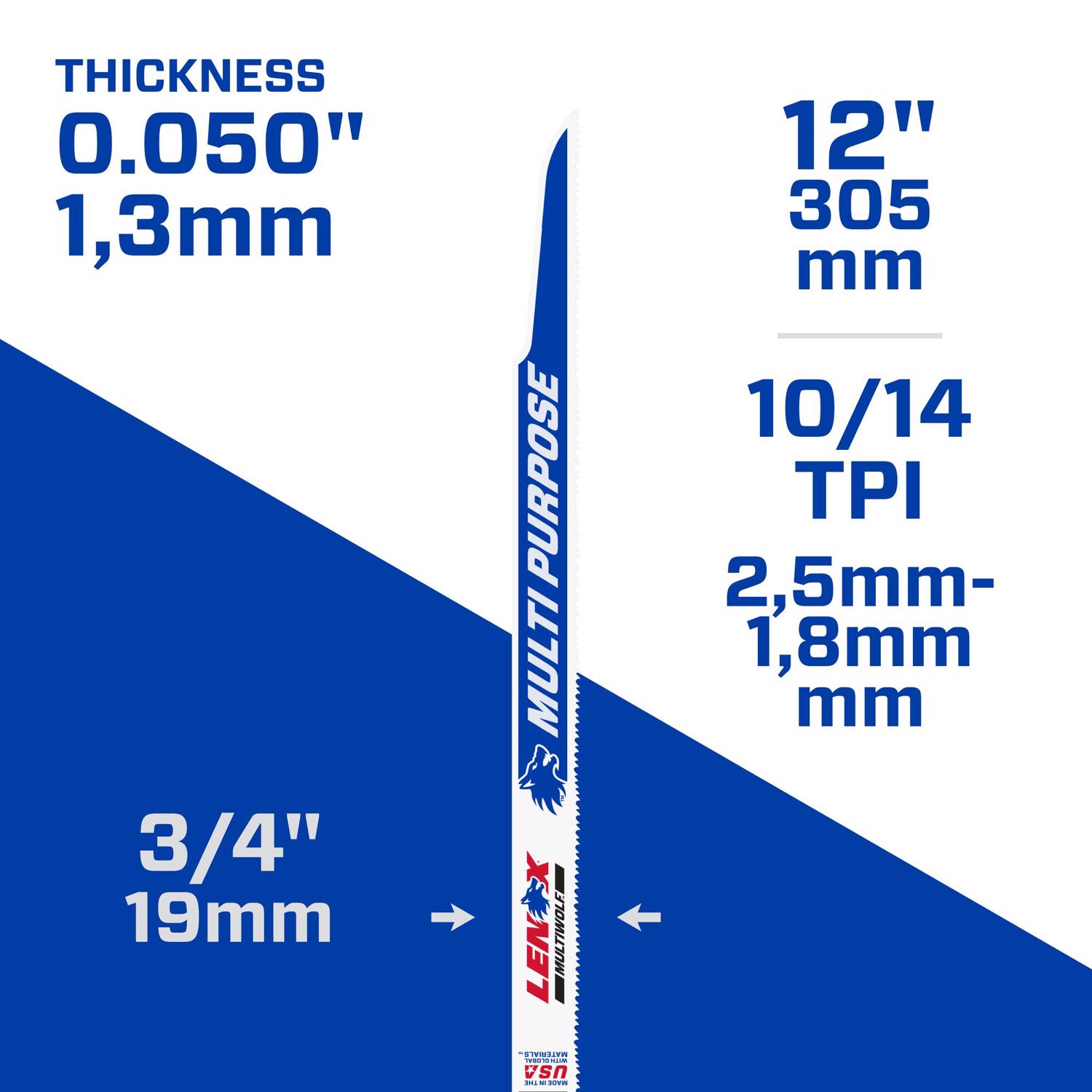 LENOX MULTIWOLF 12 in. Bi-Metal WAVE EDGE Reciprocating Saw Blade 10/14 TPI 1 pk