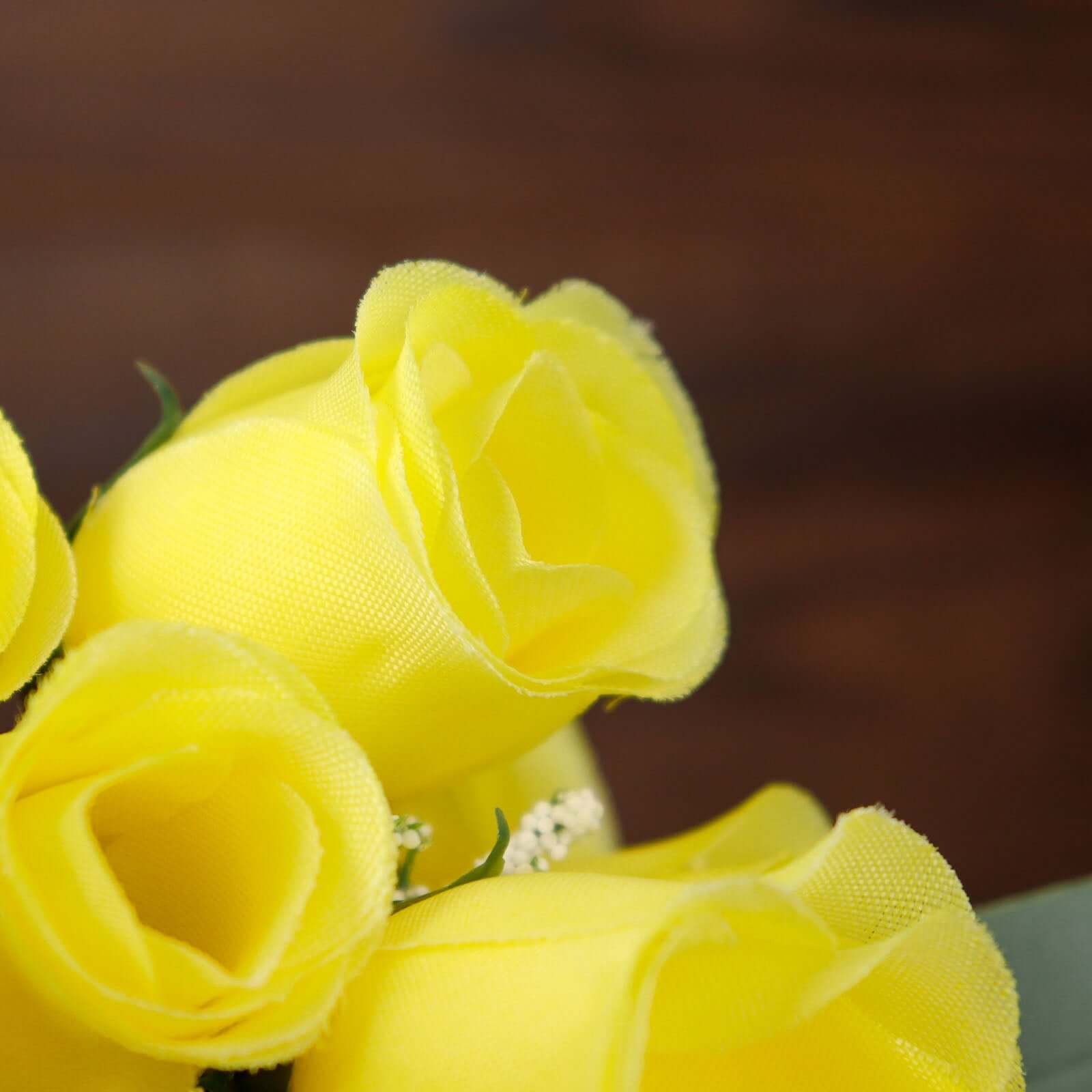 12 Bushes Yellow Artificial Premium Silk Flower Rose Bud Bouquets