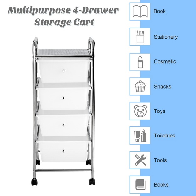 Tangkula 4 Drawer Cart Storage Container Bins With Wheels For Home amp school amp office