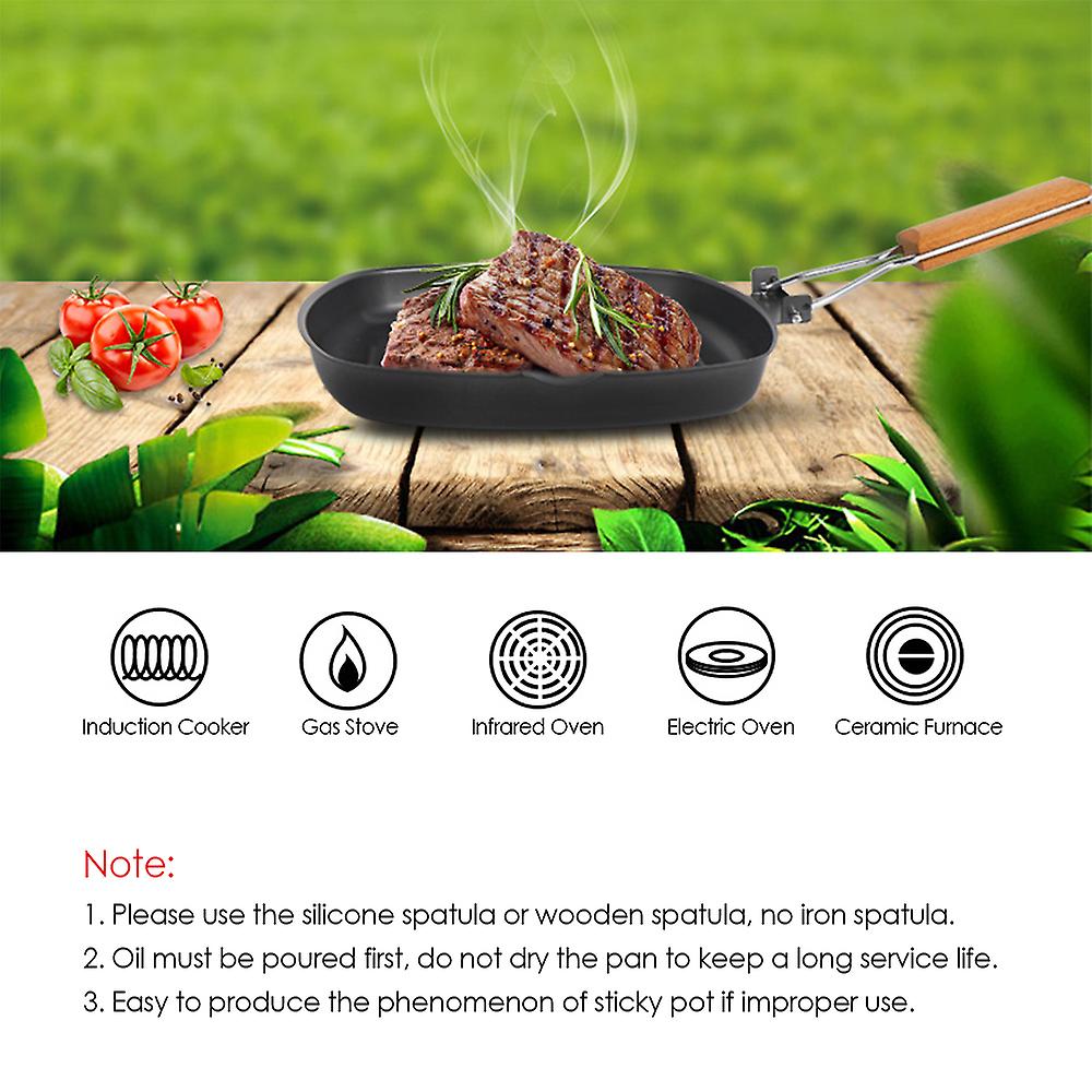 Outdoor Camping Frying Pan Ultralight Iron Steak Pot With Foldable Handle Cooking Tableware White