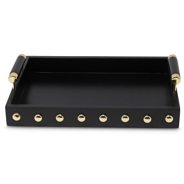 Classic Touch High Gloss Decorative Tray With Gold Ball Deign And Handles