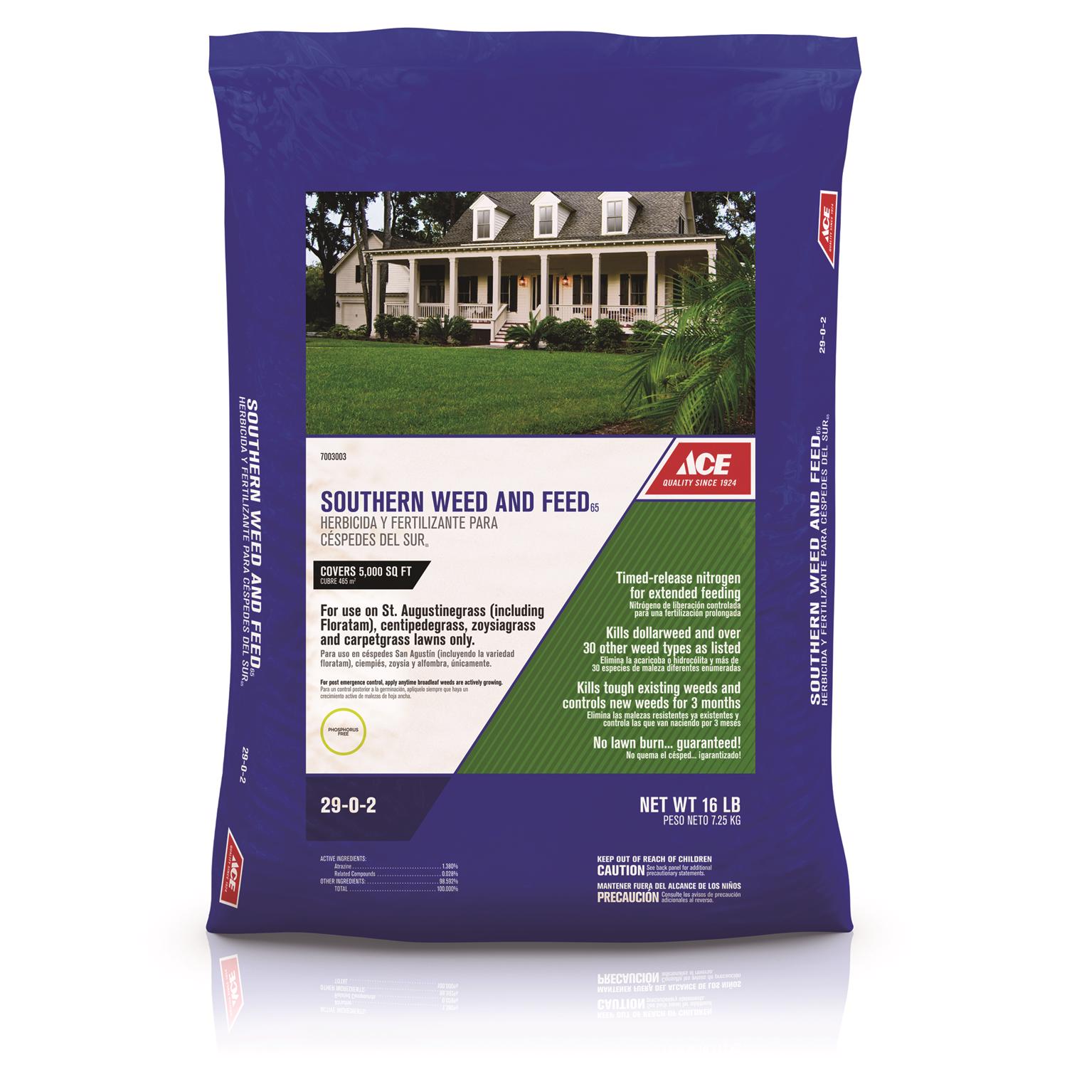 Ace Southern Weed and Feed Lawn Fertilizer For Multiple Grass Types 5000 sq ft