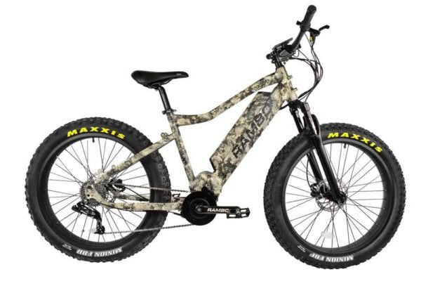 Rambo Nomad 750Watt Mid Drive Motor Western Camo 14Ah Battery Fat Tire Electric Hunting Bike