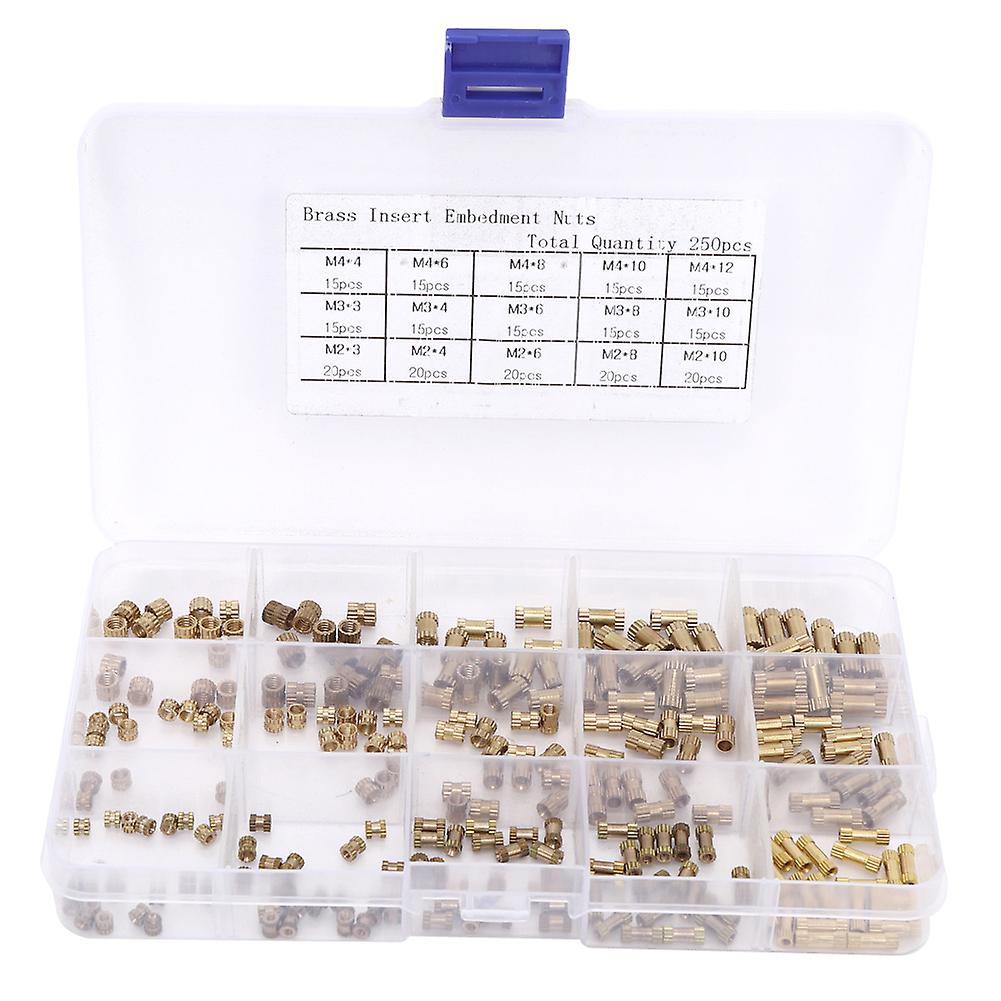 250pcs/set M2 M3 M4 Knurl Insert Nut Brass Insert Nuts 3mm 4mm 6mm 8mm 10mm 12mm