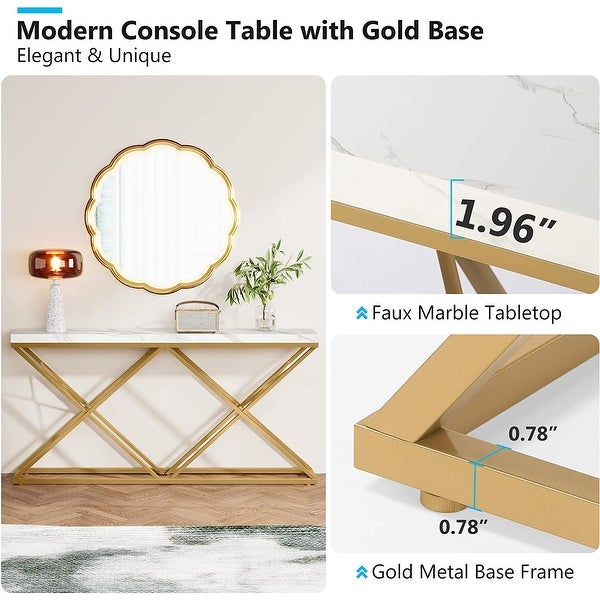 55-Inch Gold Console Table for Living Room， Entryway， Hallway