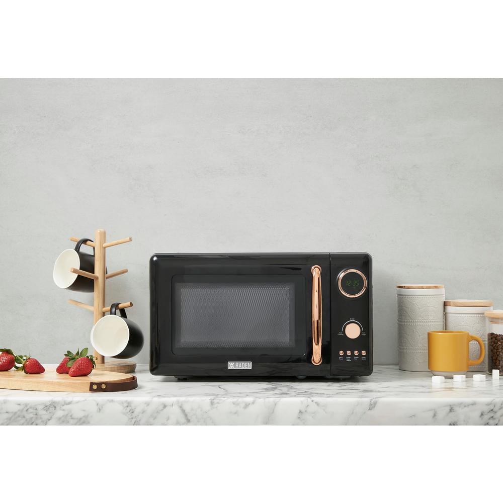 HADEN Modern 1775 in Width 07 cuft Black and Copper Vintage Retro 700Watt Countertop Microwave