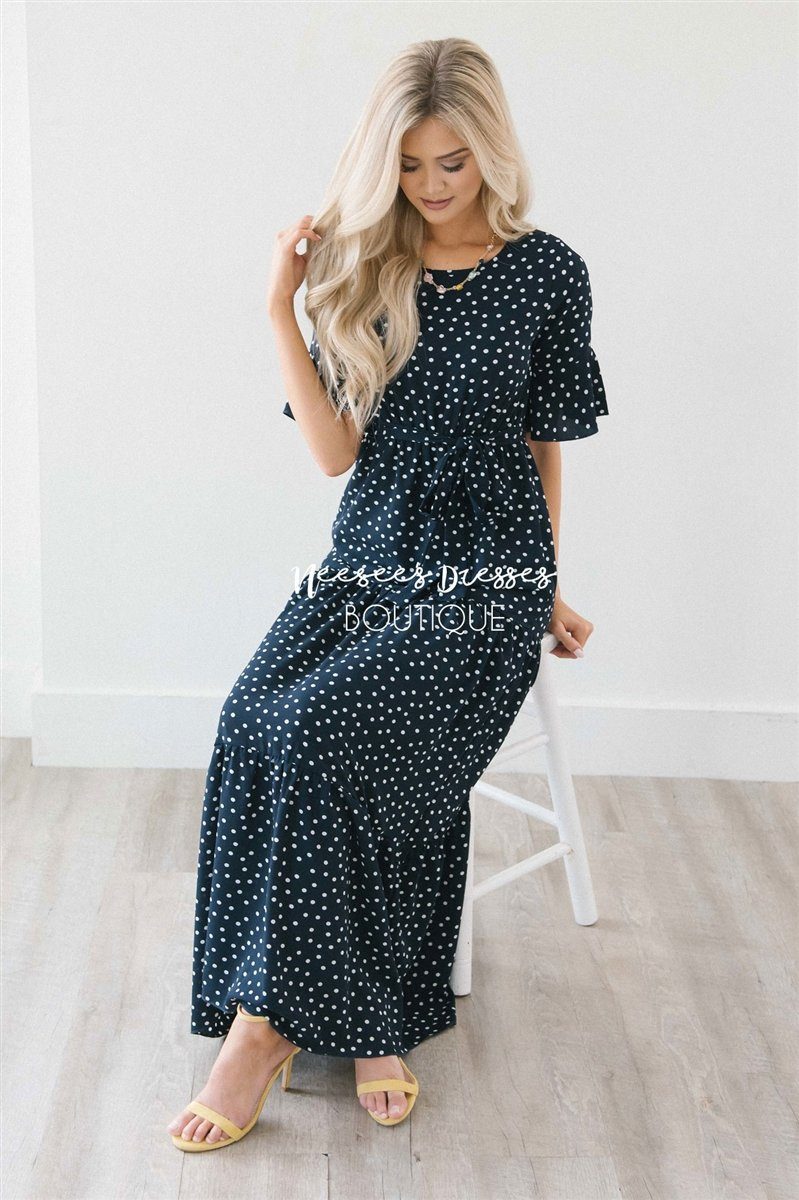 Polka Dot Flutter Sleeve Tiered Maxi Dress