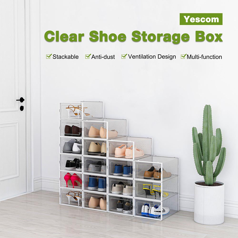 Yescom Clear Shoe Box Stackable Under Bed Storage 13x9x5