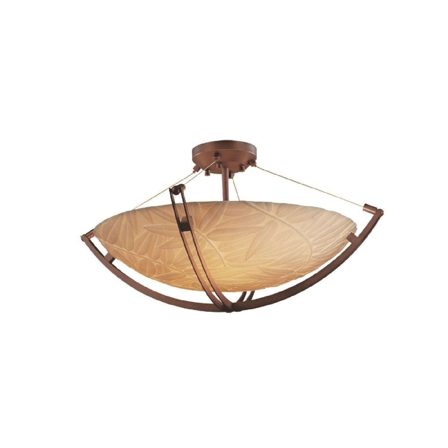 Justice Design Porcelina Crossbar 6-light Dark Bronze Round Bowl Semi-flush， Bamboo Shade