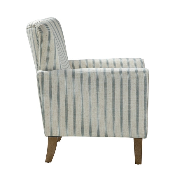 Warren Farmhouse Striped Wingback Chair with Solid Wood Legs by HULALA HOME