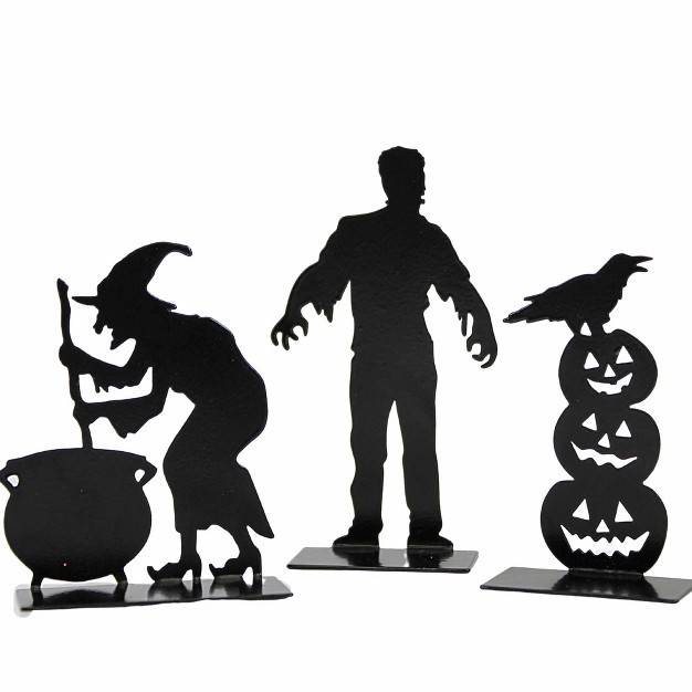 Department 56 Villages Spooky Silhouettes Set Of Three Metal Silhouettes 4 0 Inches Crow Witch Monster Pumpkin 6011479 Iron Black