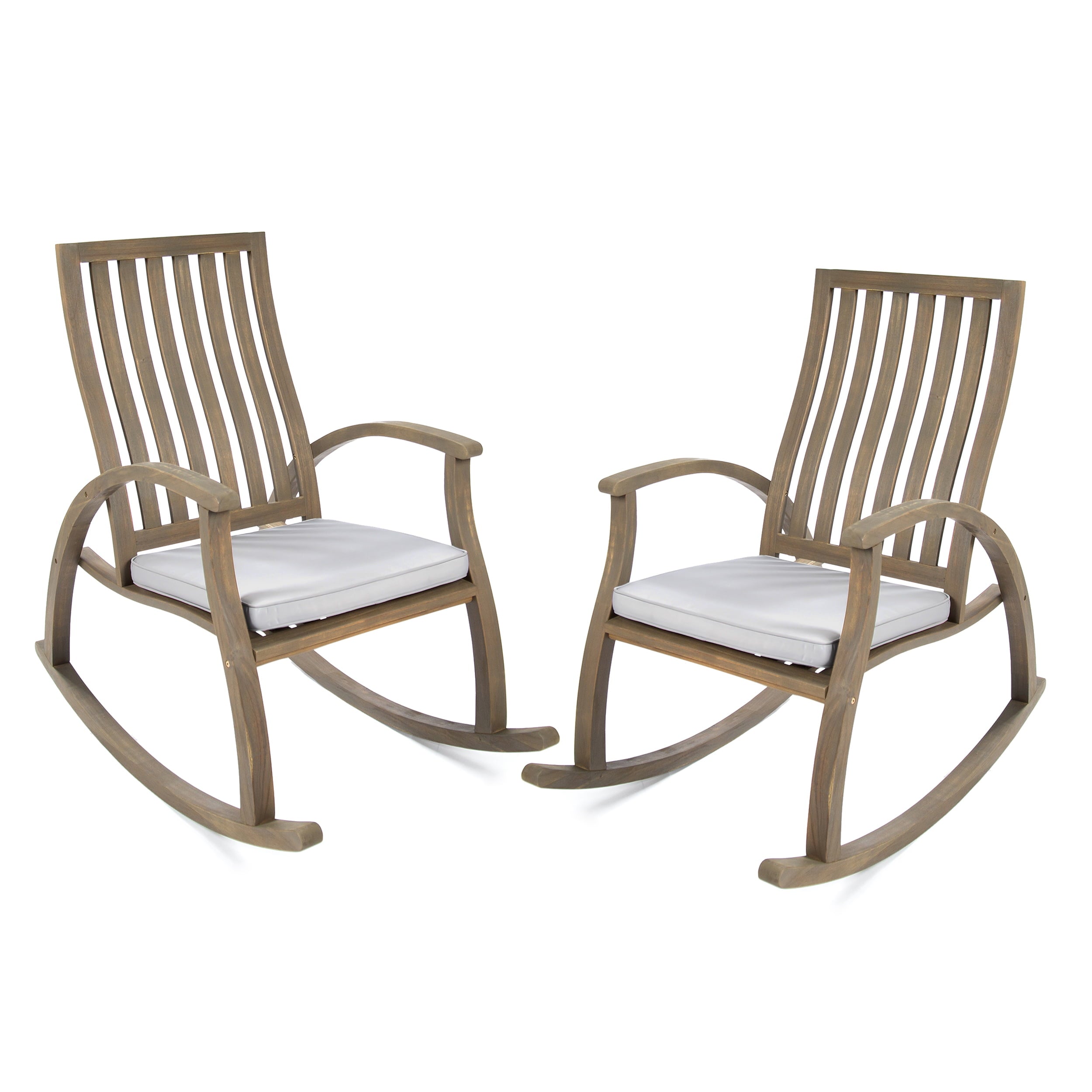 Corbin Outdoor Acacia Wood Rocking Chair with Cushions, Set of 2, Grey