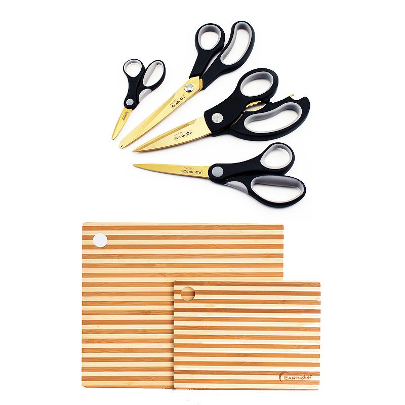 BergHOFF 6-pc. Bamboo Prep Board and Gold Scissors Set