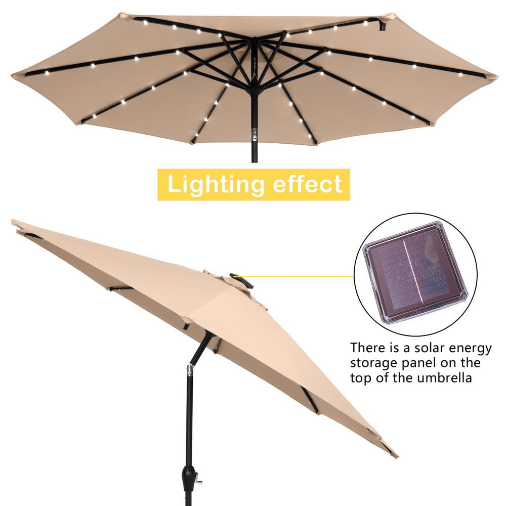 Zimtown 9ft Solar LED Lighted Outdoor Umbrella w/ Tilt Top Color