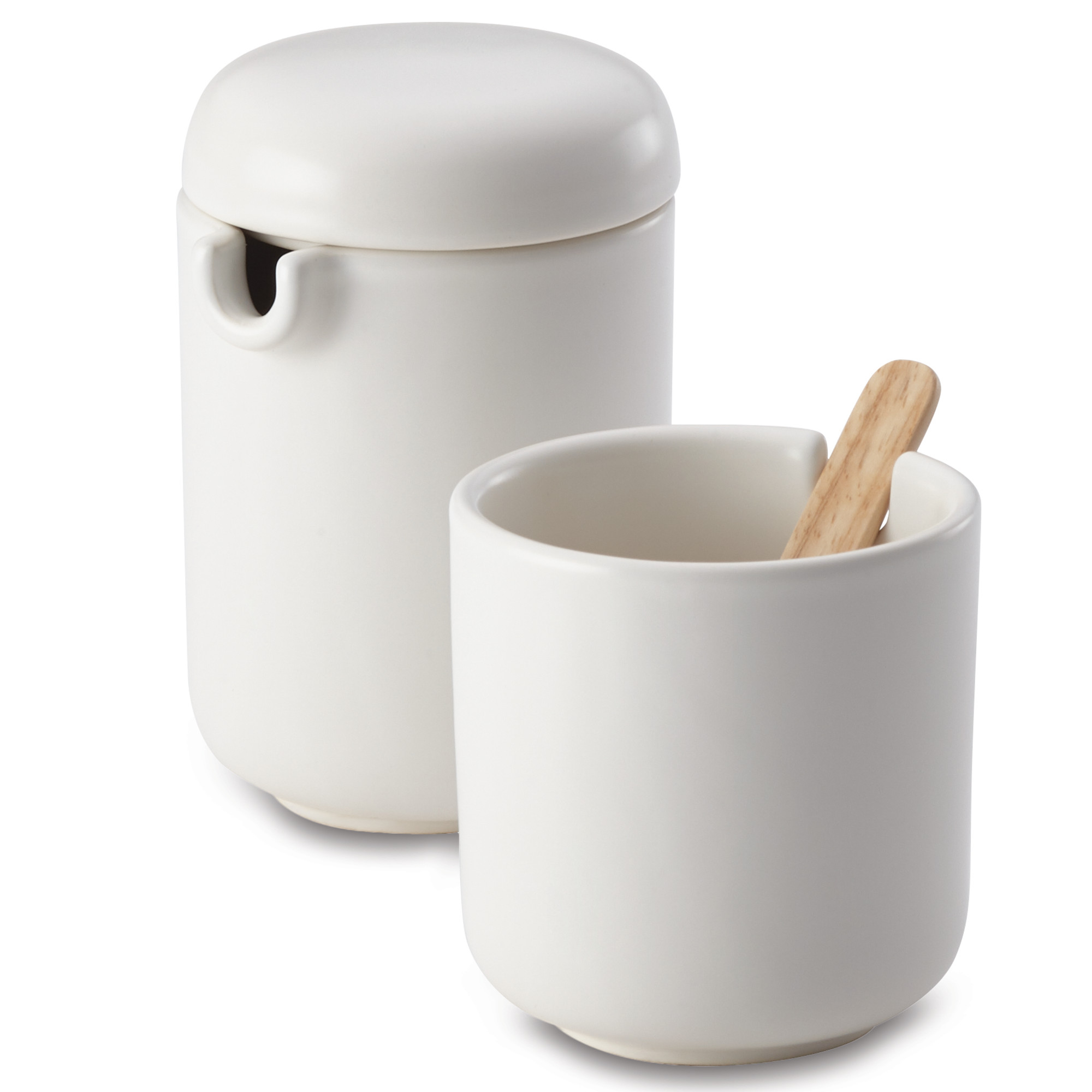 BonJour Ceramic Coffee and Tea Sugar and Creamer Set， Matte White