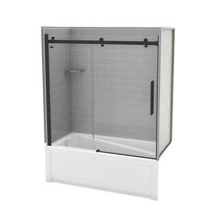 MAAX Utile Metro 32 in. x 60 in. x 81 in. Bath and Shower Combo in Ash Grey with New Town Left Drain Halo Door Matte Black 106915-301-501-103