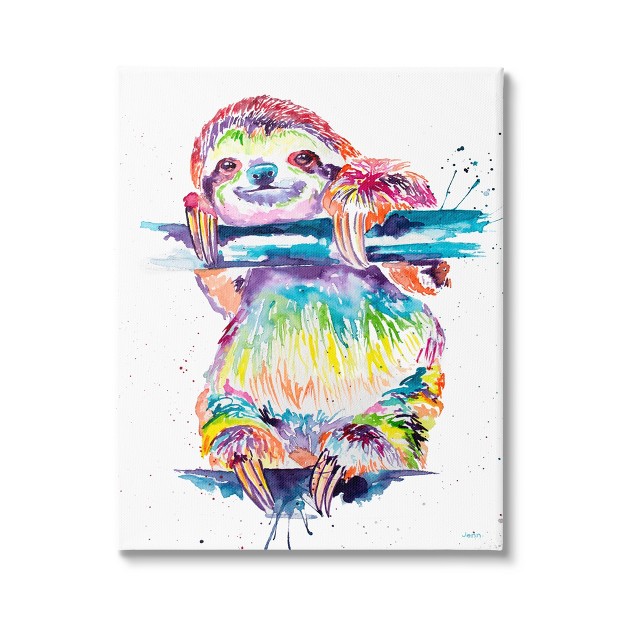 Stupell Industries Fun Rainbow Sloth Wildlife Gallery Wrapped Canvas Wall Art