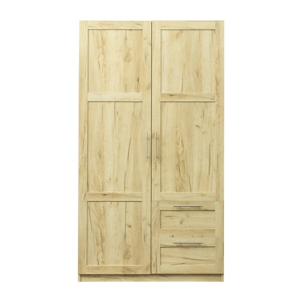 High wardrobe and kitchen cabinet with 2 doors， 2 drawers and 5 storage spaces，Oak - - 36528835