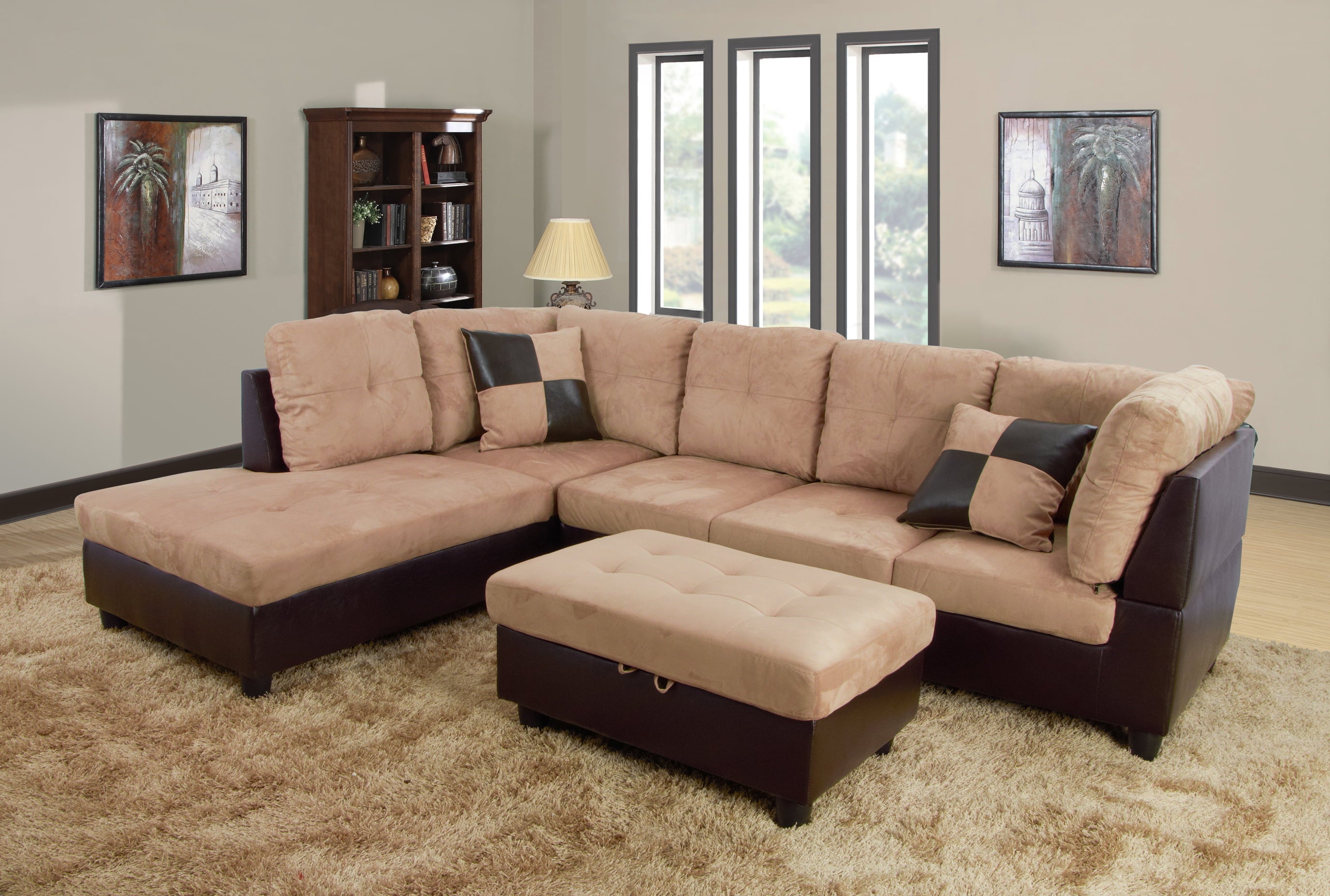 For - U Furnishing Charming Beige Microfiber Sectional Sofa, Left Facing Chaise, 74.5