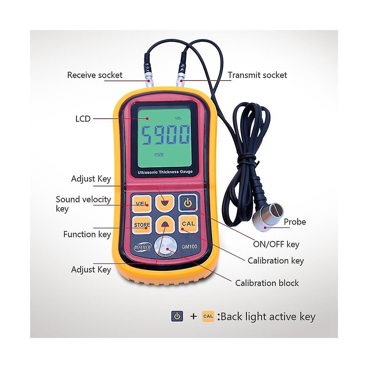 Ultrasonic Thickness Gauge Gm100 1.2-225mm(steel) Digital Lcd Ultrasonic Thickness Meter Tester Gau