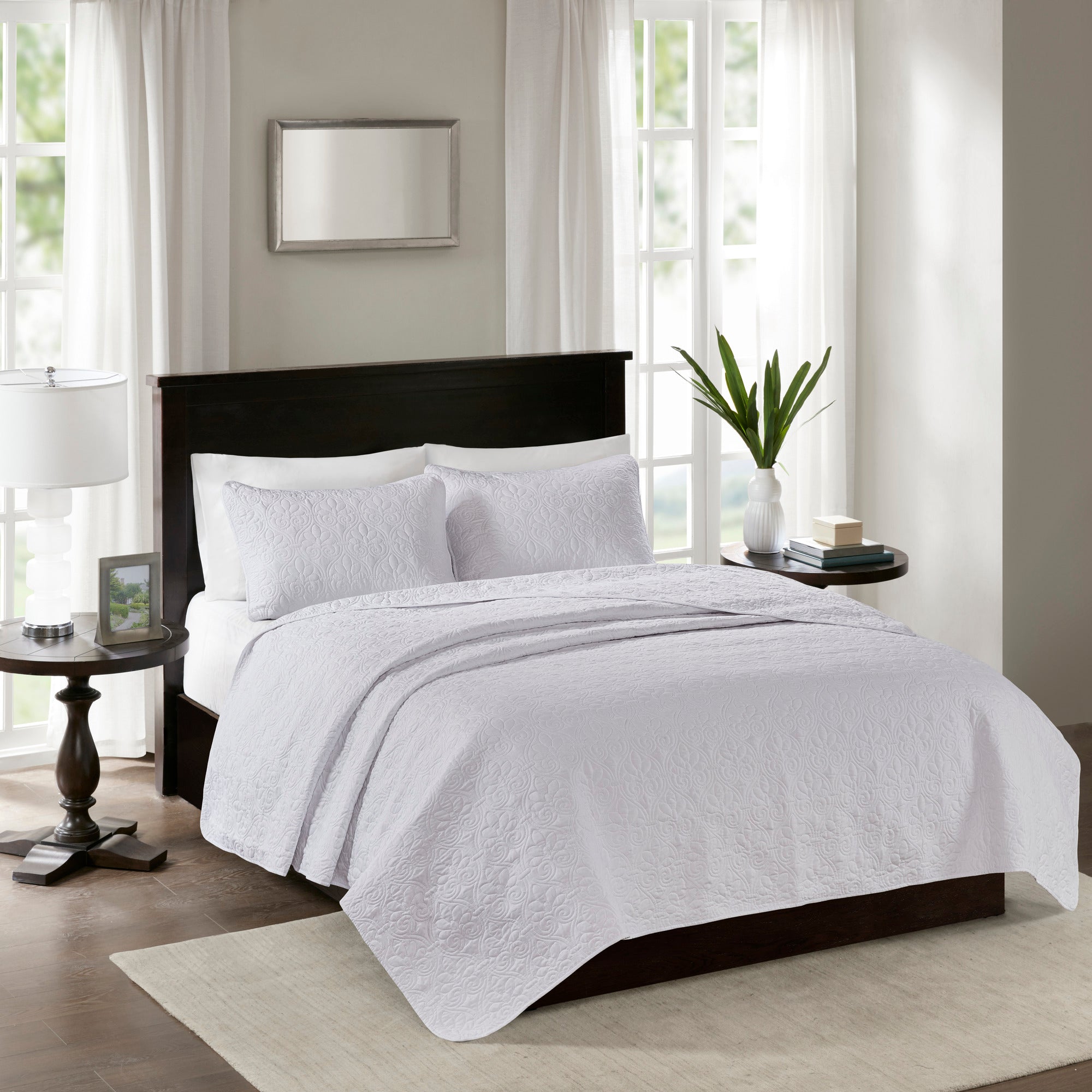 Home Essence Vancouver Super Soft Reversible Coverlet Set， Full/Queen， White