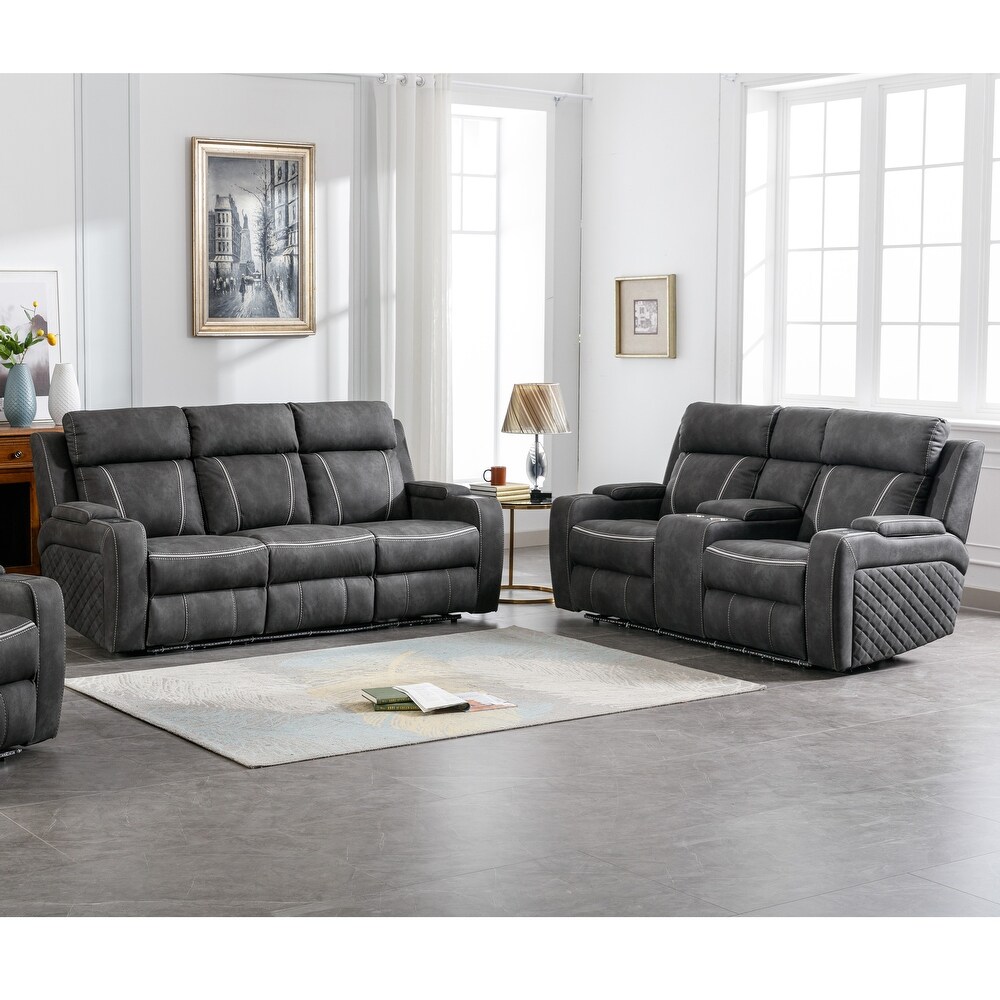 Contemporary Multi Piece Plush Velvet Like Upholstered Living Room Sofa Set