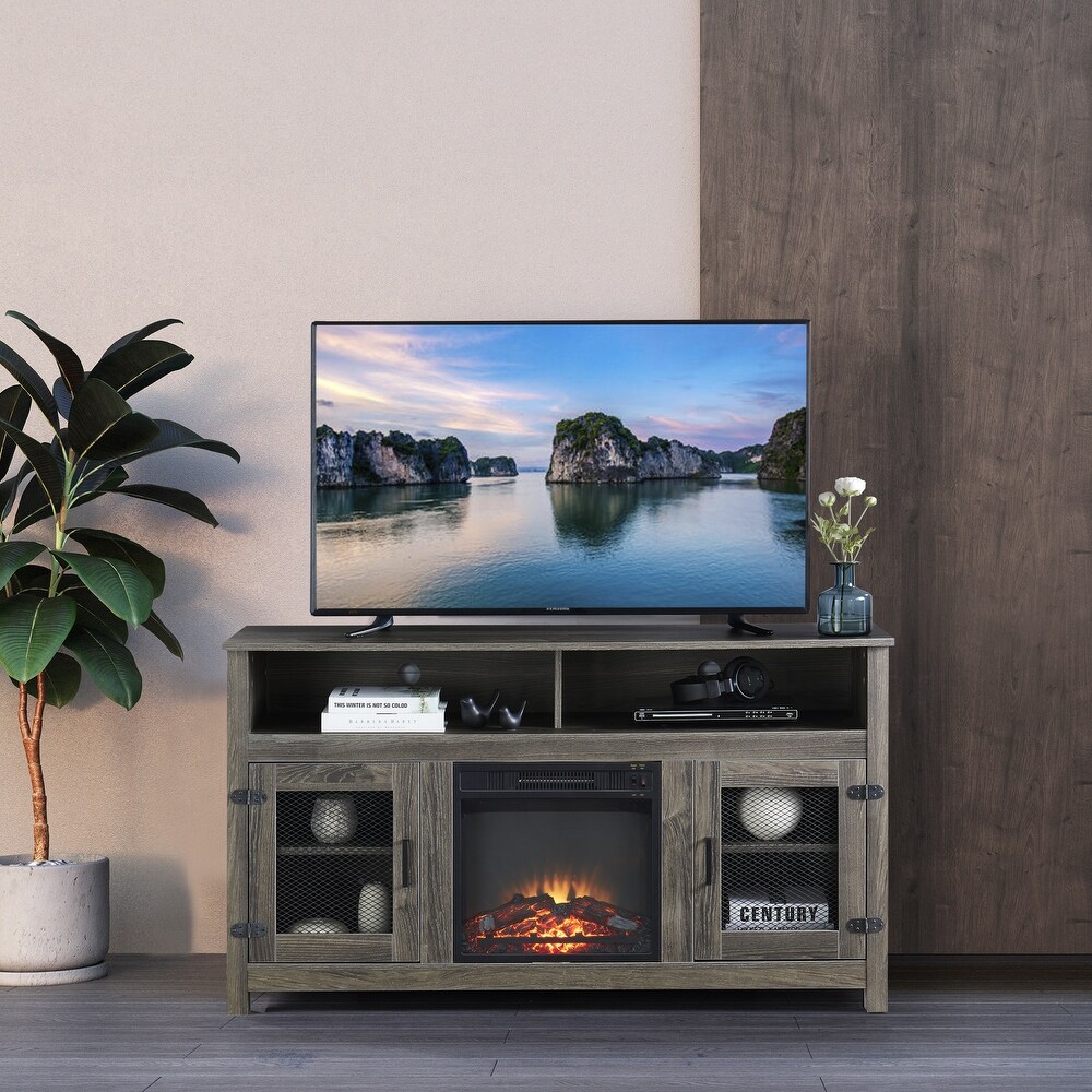 Modern Electric Fireplace TV Stand with Storage Cabinet and Adjustable Shelves for Living Room