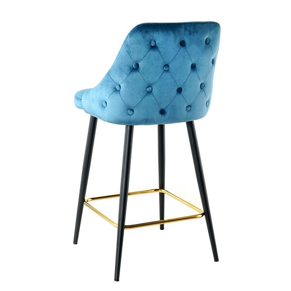 2 Pcs Luxury Modern Yellow Velvet Upholstered High Bar Stool Chair With Gold Legs