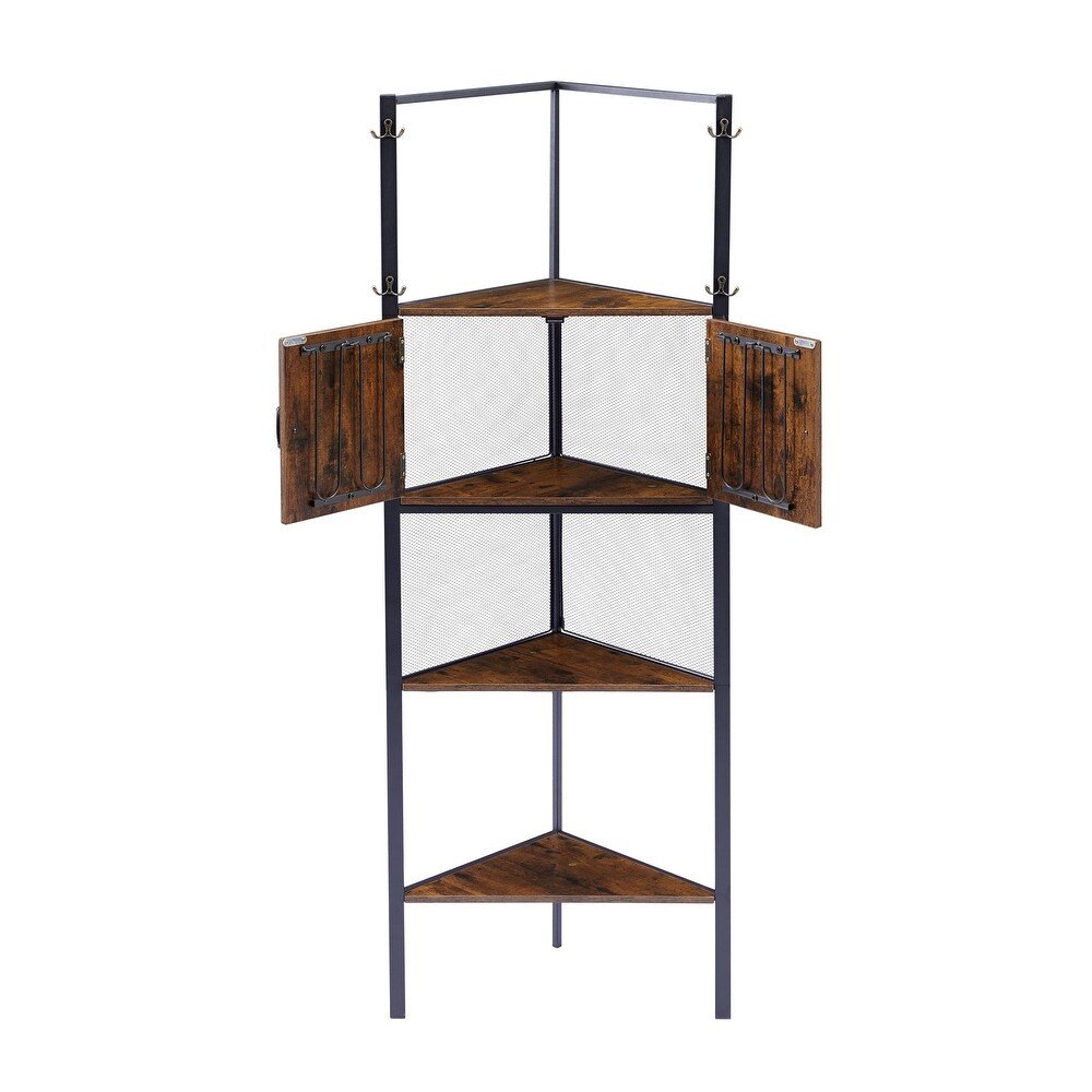 VECELO 59 inch Tall 5 tier Corner Bookshelf with Door Triangle Storage Shelves Plant Stand