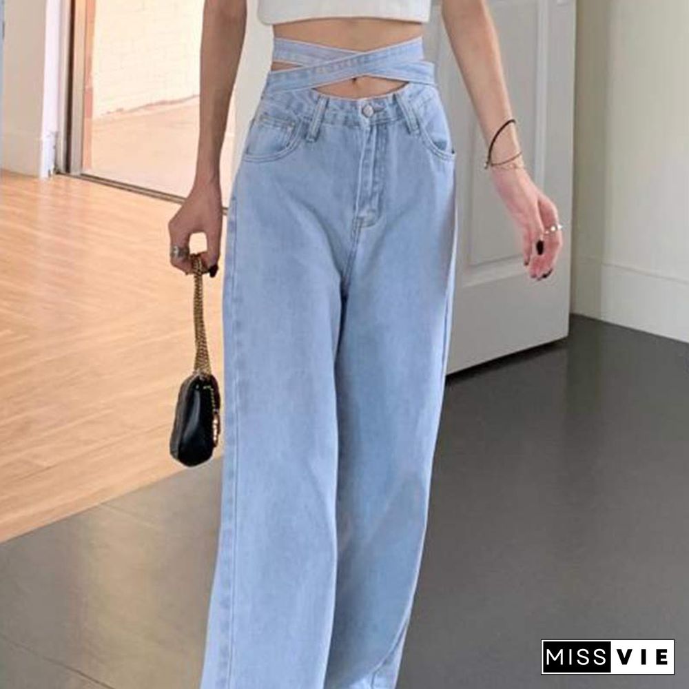 Lace Up High Waist Denim Pants