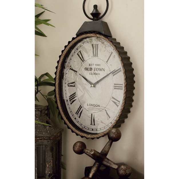 Metal Pocket Watch Style Wall Clock With Rope Accent Black Olivia amp May