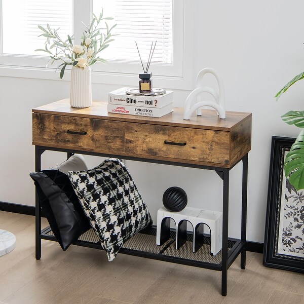 Costway Console Table Industrial Large Drawers Storage Shelf Narrow - See Details