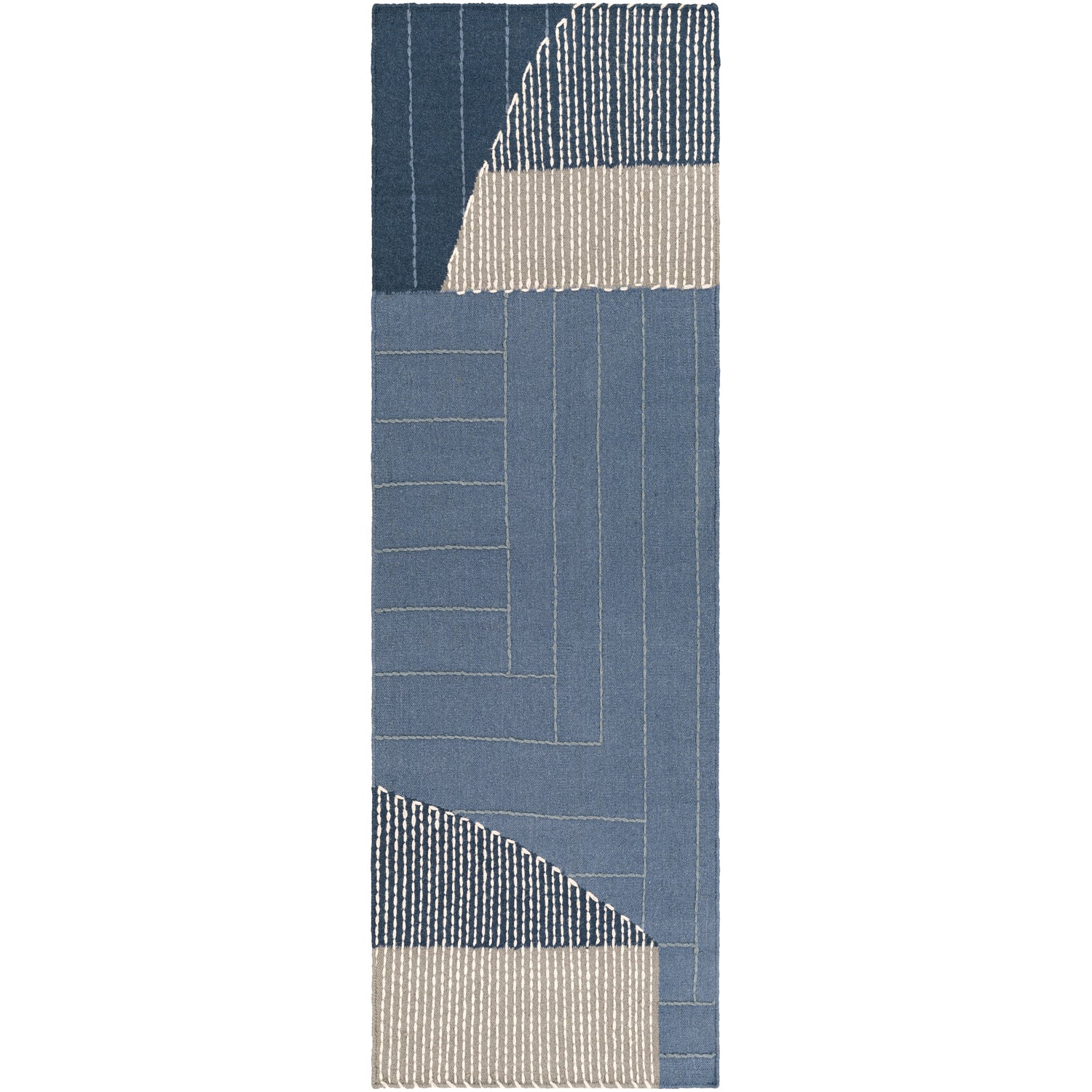 Fulham Hand Woven Rug in Denim, Medium Gray, White, Taupe, Dark Blue