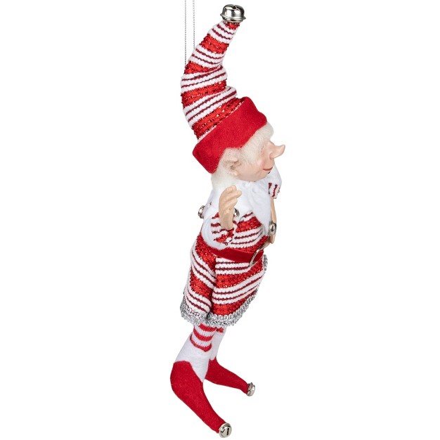 Red And White Peppermint Striped Elf With Jingle Bells