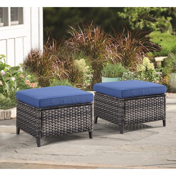 2 Piece Outdoor Ottoman Wicker Patio Ottomans