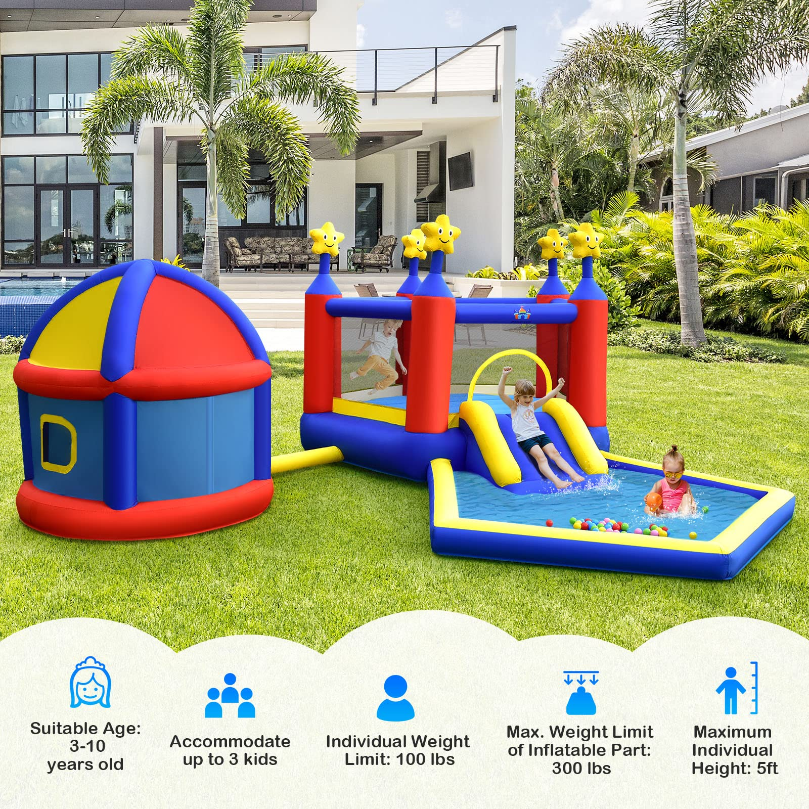 Costzon  Inflatable Bounce House with Playhouse, Star Themed Bouncy Castle