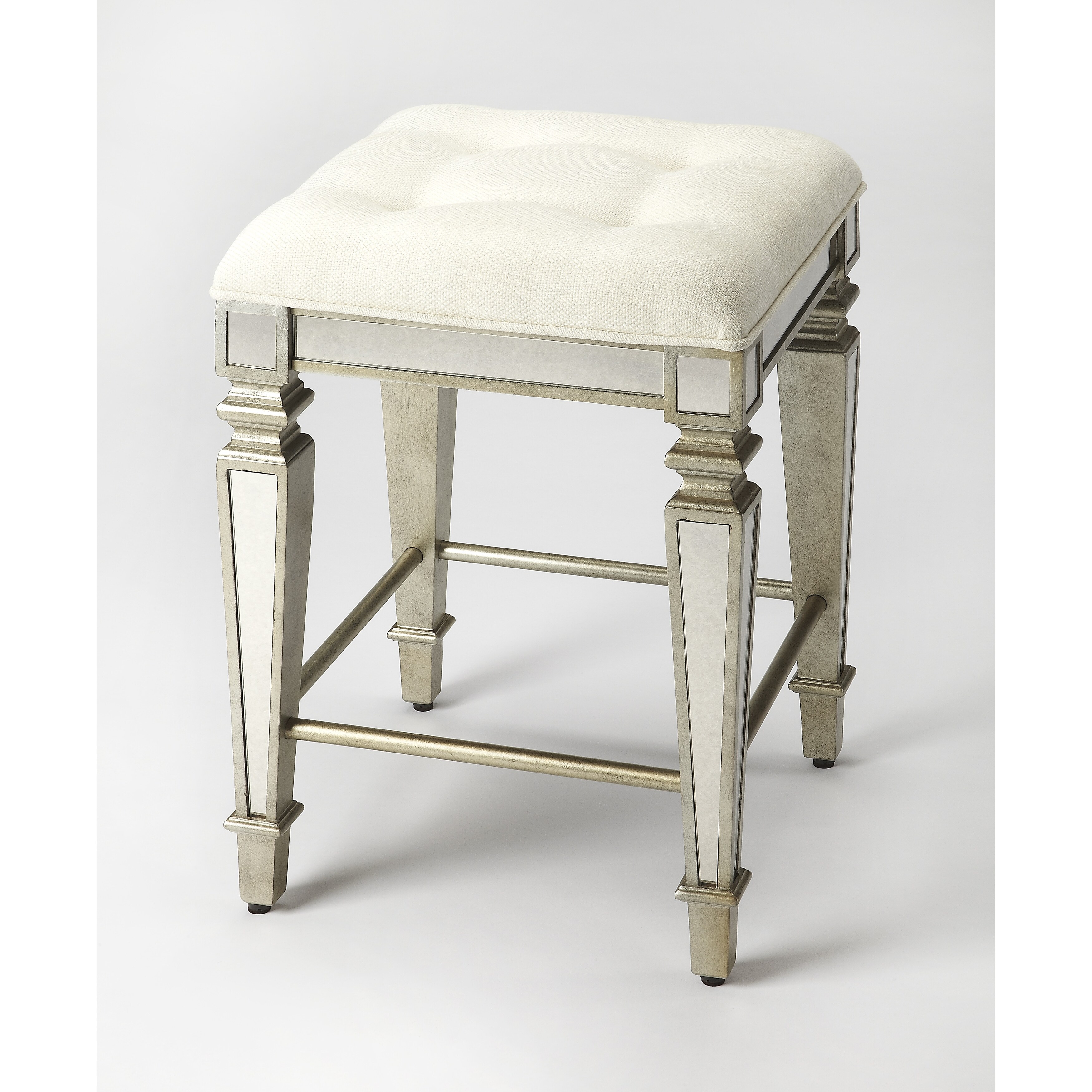 Butler Celeste Transitional Square Mirrored Counter Stool - Silver - N/A