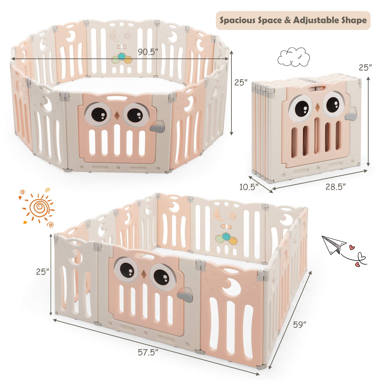 Costzon Foldable Baby Playpen, 14-Panel Baby Fence with Lock Door