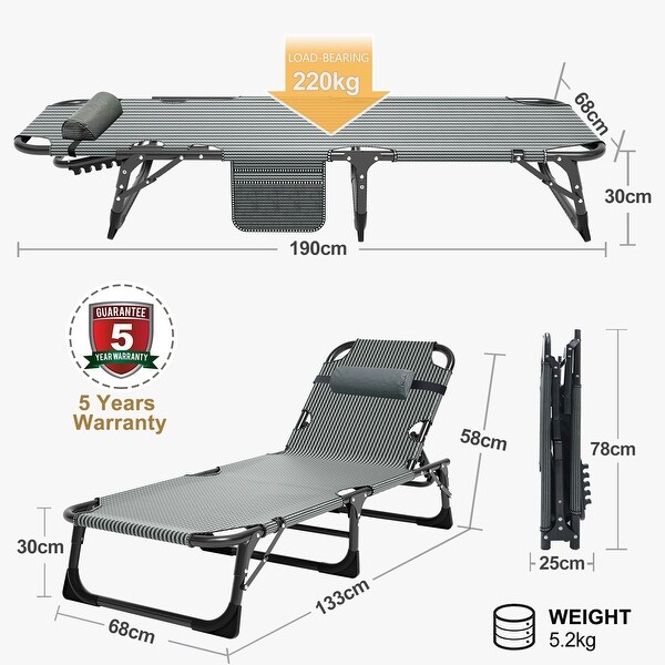 DoCred Folding Chaise Lounge Chair，Camping Cot with Removable pad