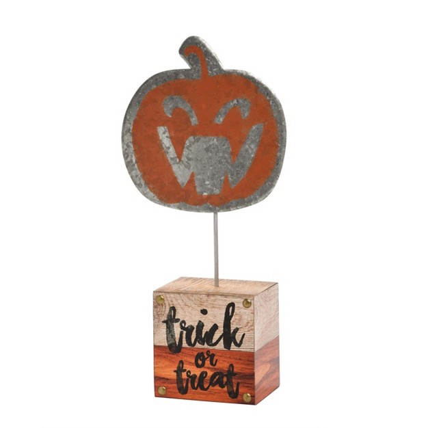 Transpac Wood 13 In Orange Halloween Spooky Stand