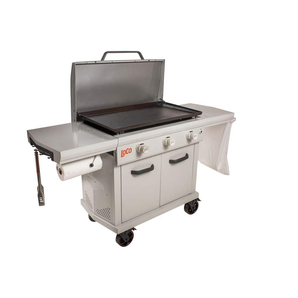 LOCO 36 in. 3-Burner Propane Griddle in Chalk Finish with Enclosed Cart and Hood 2023050166