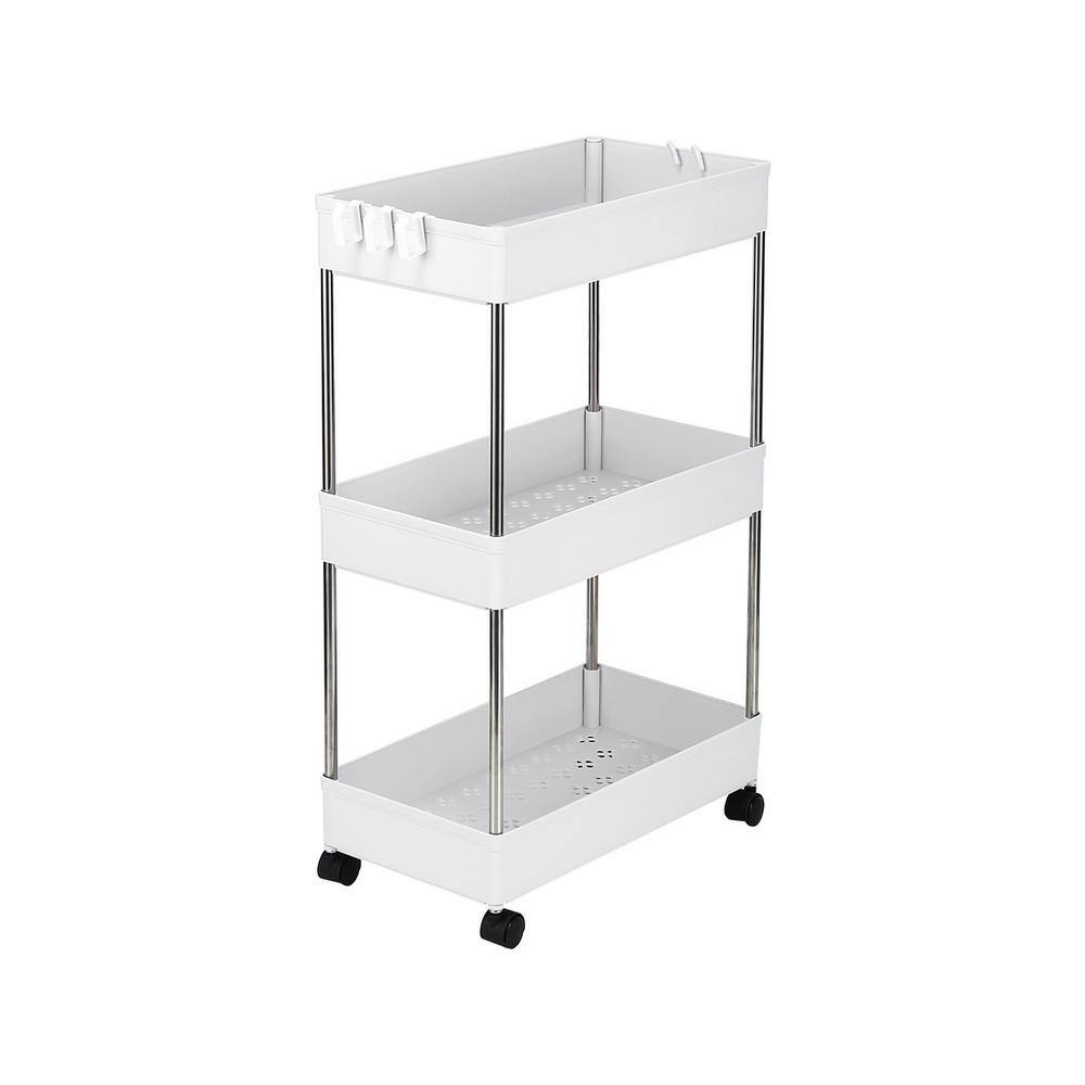 Karl home 3 Tiers Mobile Plastic Multi-Functional 4-Wheeled Storage Cart in White 302589549094