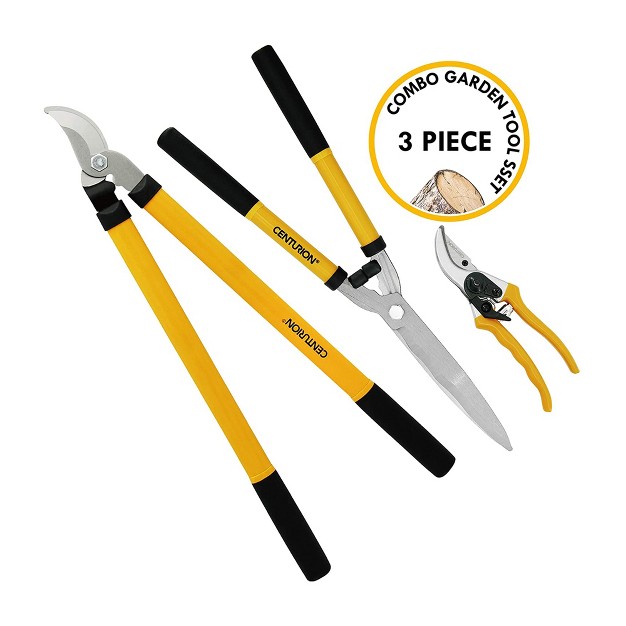 Centurion 1222 3 Piece Lopper Hedge Shear And Pruner Tree Branch And Bush Cutting Combo Set With An Ergonomic Design And Comfortable Grip