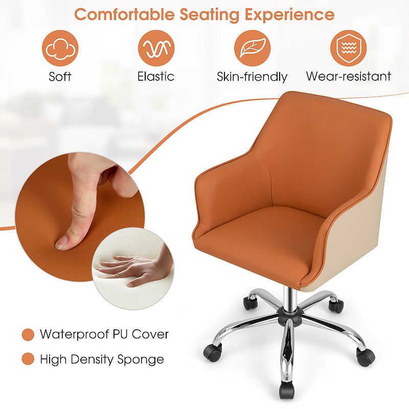 PU Covered Office Chair with Adjustable Height and Sponge Padded Cushion-Brown