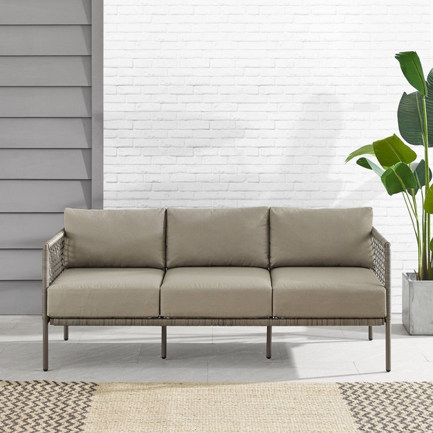 Cali Bay Outdoor Wicker Sofa Taupe light Brown Crosley