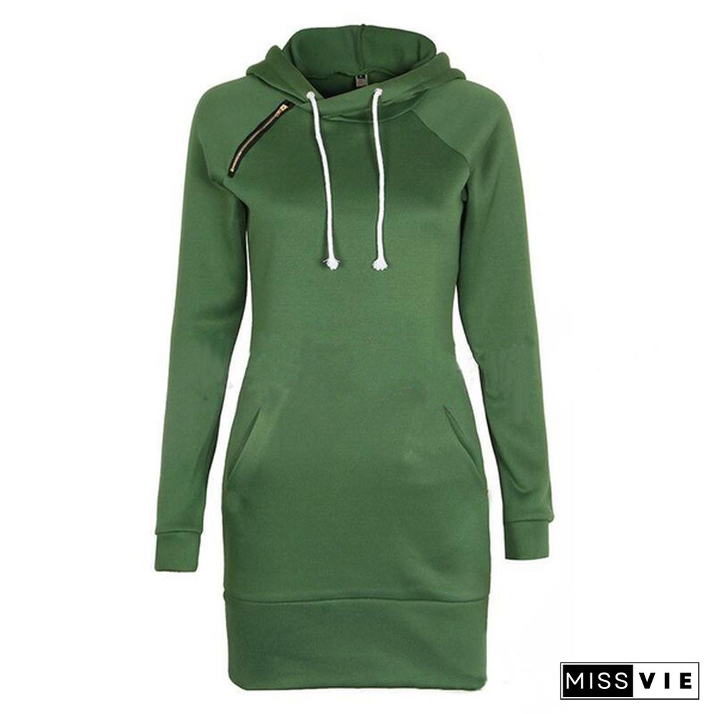 Women Casual Long Sleeved Sweater Dress Zipper Hooded Fashion Pullovers Sweatshirt Plus Size S-5XL