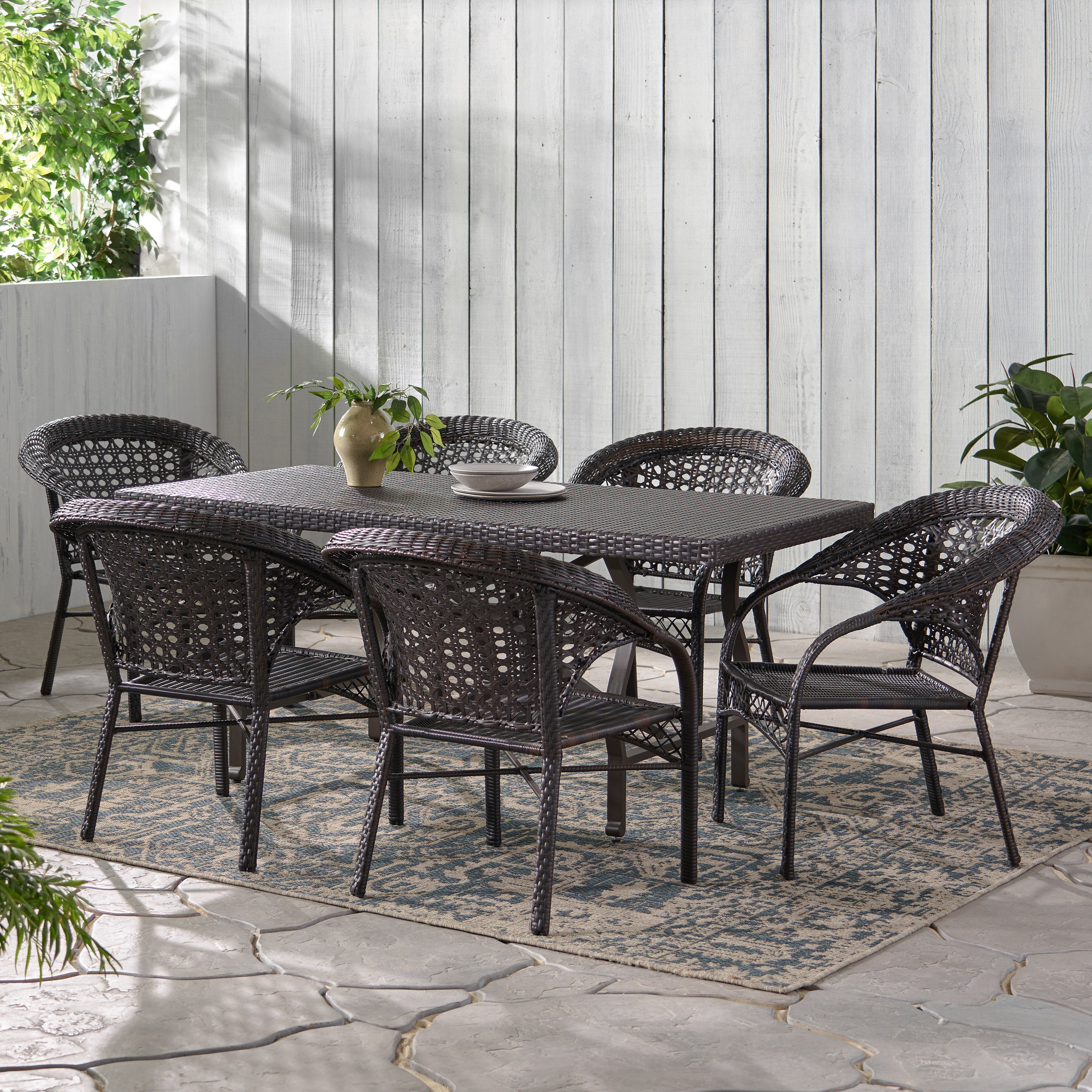 Lannister Outdoor 7 Piece Multi-brown Wicker Dining Set