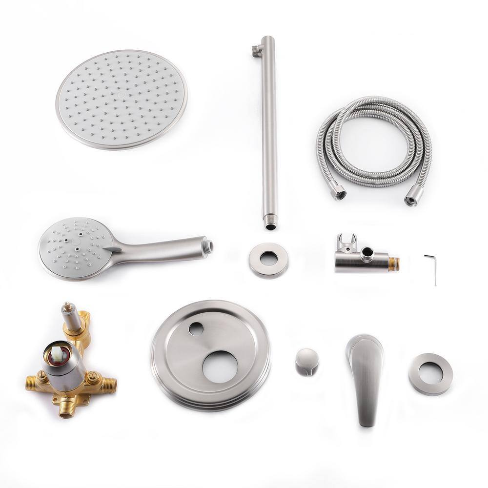 Maincraft 5-Spray 9 in. 2.4 GPM Wall Mount Dual Shower Heads with Handheld Built-In Shower System in Brushed Nickel HHK-88040BN-9