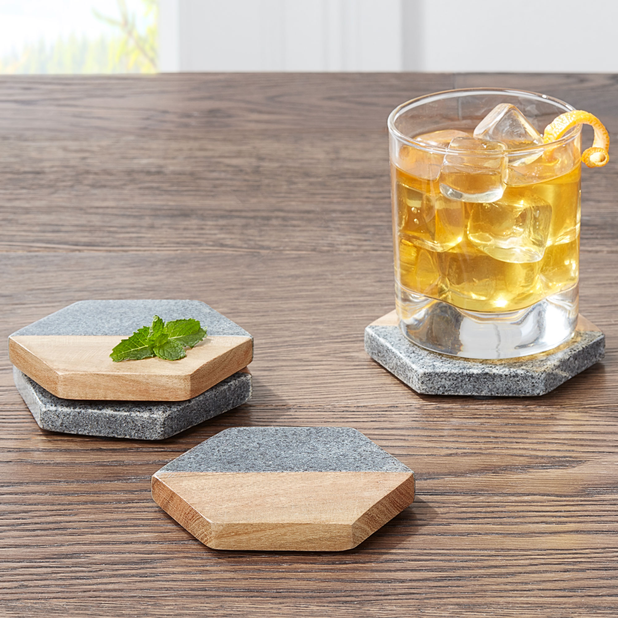 Better Homes and Gardens 4-Piece Wood and Stone Coaster Set